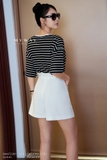 Áo Cotton cổ tròn họa tiết kẻ ngang