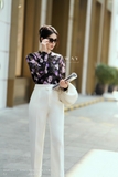 Quần baggy trắng cạp cao 2 cúc