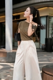(2 màu) Quần suông dáng dài qua bắp trang trí dây đan
