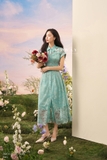 Đầm sơ mi ren hoa vai chờm