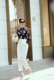 Quần baggy trắng cạp cao 2 cúc