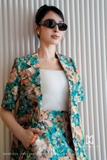 Áo Vest Garbadine họa tiết hoa lá