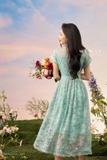 Đầm sơ mi ren hoa vai chờm