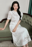 Chân váy xòe rủ ren hoa hai lớp