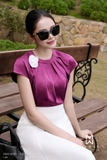 Áo kiểu Lụa đính hoa dáng xếp ly