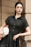 Đầm xòe sơ mi kẻ sọc có đai