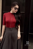 (2 màu) Áo cotton ôm vừa dáng cổ tàu