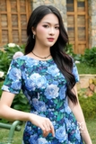 Đầm xòe hoa cổ tròn Garbadine