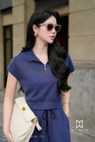 (4 màu) Áo Cotton Suông Cổ Cách Điệu Dài Ngang Hông