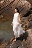 Đầm maxi Tơ cổ yếm bèo nhún