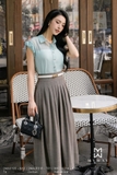 (2 màu) Chân váy xòe xếp ly Garbadine công sở