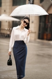 Chân váy ôm công sở kẻ sọc