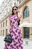 (2 màu) Đầm xòe hoa ứng dụng cao (có đai)