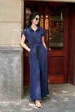 (4 màu) Áo Cotton Suông Cổ Cách Điệu Dài Ngang Hông