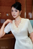 Đầm xòe rủ cổ tim phối vải bèo nhún