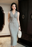 (2 màu) Áo kiểu Cotton không tay cúc mạ