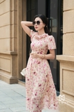Đầm xòe hoa cổ bèo ứng dung cao