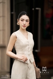 (2 màu) Áo gile cổ tim hoạ tiết kẻ sọc