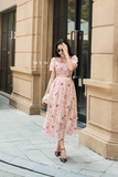 Đầm xòe hoa cổ bèo ứng dung cao