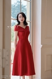 (2 màu) Đầm dự tiệc Taffeta trễ vai