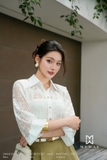 Áo sơ mi ren suông vừa cổ Đức tay dài