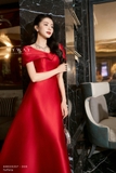 (4 màu) Đầm dự tiệc đỏ Taffeta trễ vai