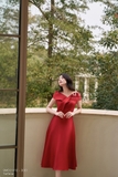 (2 màu) Đầm dự tiệc Taffeta trễ vai