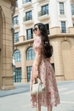 Đầm xòe hoa cổ bèo ứng dung cao