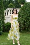 Đầm hoa xòe rủ cổ cách điệu
