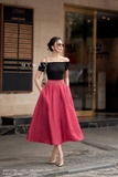 (2 màu) Chân váy xòe Linen trơn cạp cao