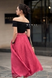 (2 màu) Chân váy xòe Linen trơn cạp cao