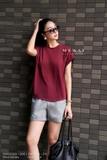 Áo cotton cổ tròn dáng suông dài chùm mông