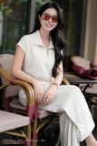 (4 màu) Áo Cotton Suông Cổ Cách Điệu Dài Ngang Hông