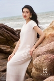Đầm suông ngắn tay đính hoa tơ