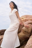 Đầm suông ngắn tay đính hoa tơ