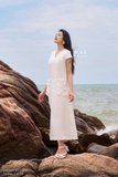 Đầm suông ngắn tay đính hoa tơ