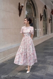 (2 màu) Đầm xoè Tơ tay bồng hoạ tiết butterly