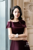 (2 màu) Đầm xòe dáng cổ biến kiểu phối đính hoa