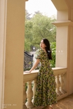 Đầm xoè voan tay bồng hoạ tiết hoa