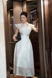 (2 màu) Áo sơ mi kiểu sương vừa tay cánh tiên