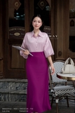 (2 màu) Áo sơ mi suông vừa dáng cổ Đức