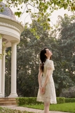 Đầm xòe ren ngắn tay cổ tròn