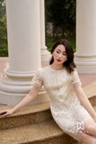 Đầm xòe ren ngắn tay cổ tròn