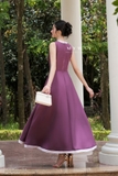 Đầm xòe cổ V không tay dài qua bắp