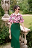 Áo sơ mi hoa cổ Đức tay bồng