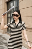 Đầm suông cổ Đức hoạ tiết kẻ ngang