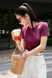 Áo cotton cổ tròn cut-out ôm vừa dài ngang mông