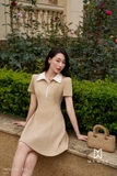 Đầm xòe ngắn tay cổ Đức kéo khóa