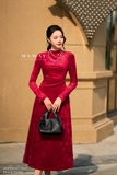 (3 màu) Đầm ôm body nhung plush dài tay