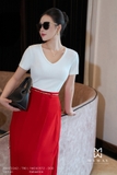 (2 màu) Áo thun cotton dáng cổ tim basic